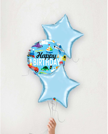 Balloon Bouquet Birthday vehicles blue stars