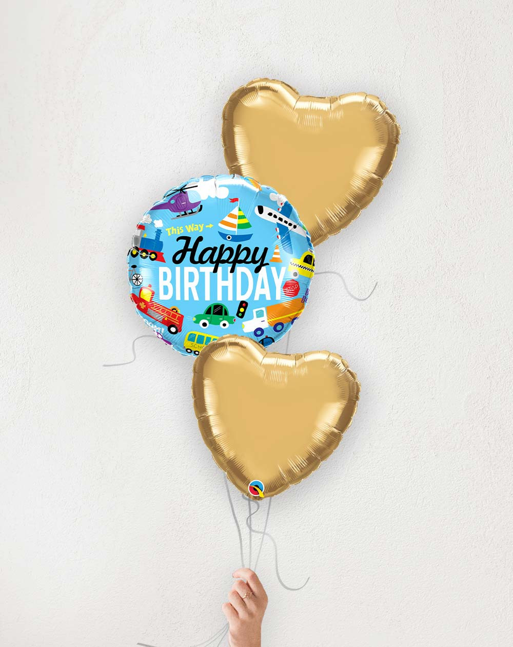 Balloon Bouquet Birthday vehicles golden hearts