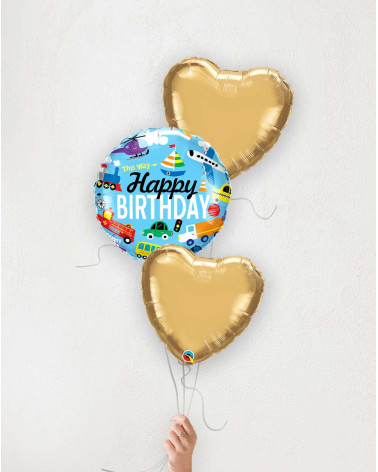 Balloon Bouquet Birthday vehicles golden hearts