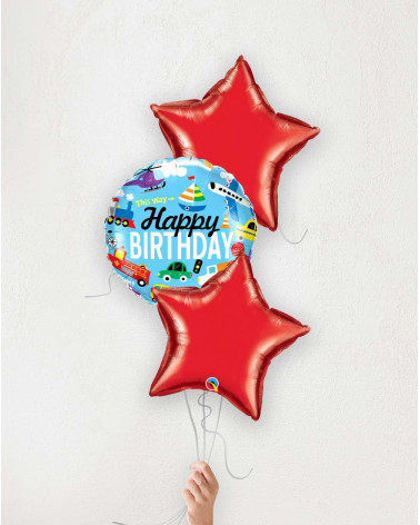 Balloon Bouquet Birthday vehicles red stars