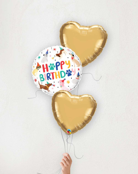 Balloon Bouquet Birthday dogs with golden hearts