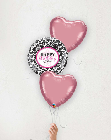 Õhupallibukett Sünnipäevaks koos roosade südametega