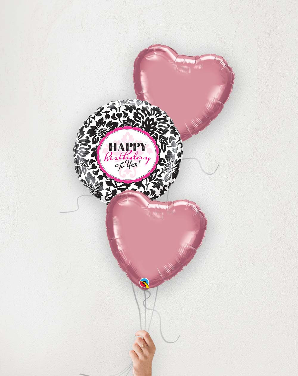 Õhupallibukett Sünnipäevaks koos roosade südametega