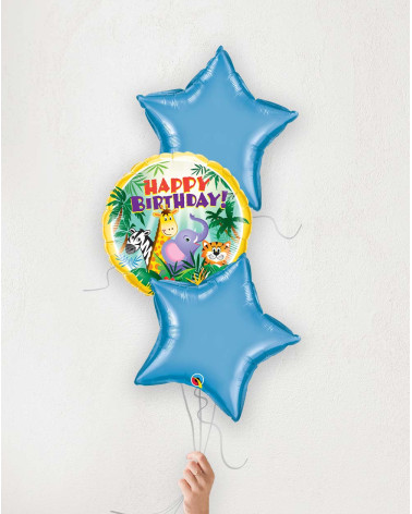 Balloon Bouquet Birthday Animals and blue hearts