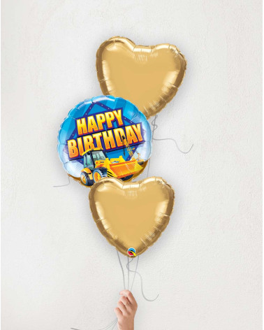 Balloon Bouquet Birthday Tractor and golden hearts