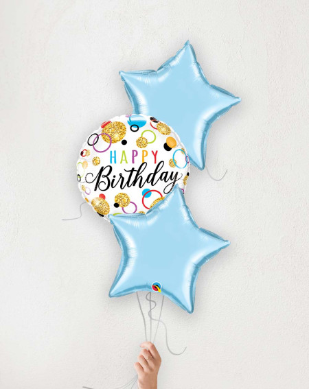 Balloon Bouquet Birthday Circles and blue stars
