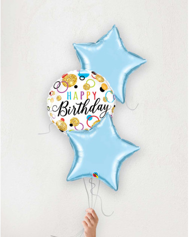 Õhupallibukett Sünnipäeva rõngad ja sinised tähed