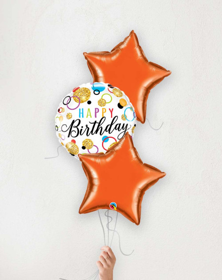 Balloon Bouquet Birthday Circles and orange stars