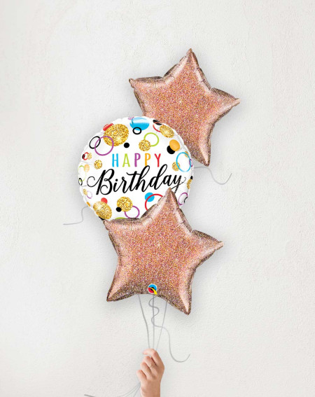 Balloon Bouquet Birthday Circles and glitter stars