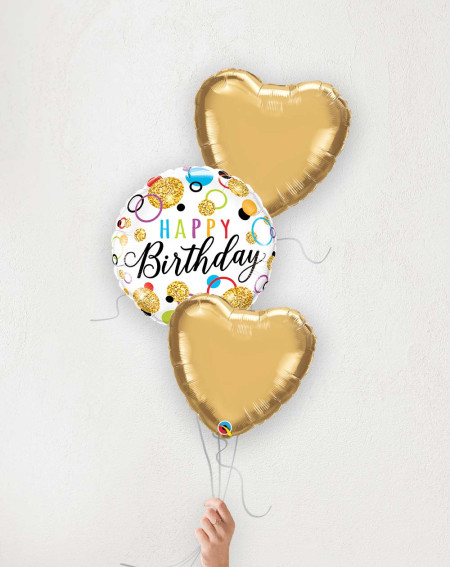 Balloon Bouquet Birthday Circles and golden hearts
