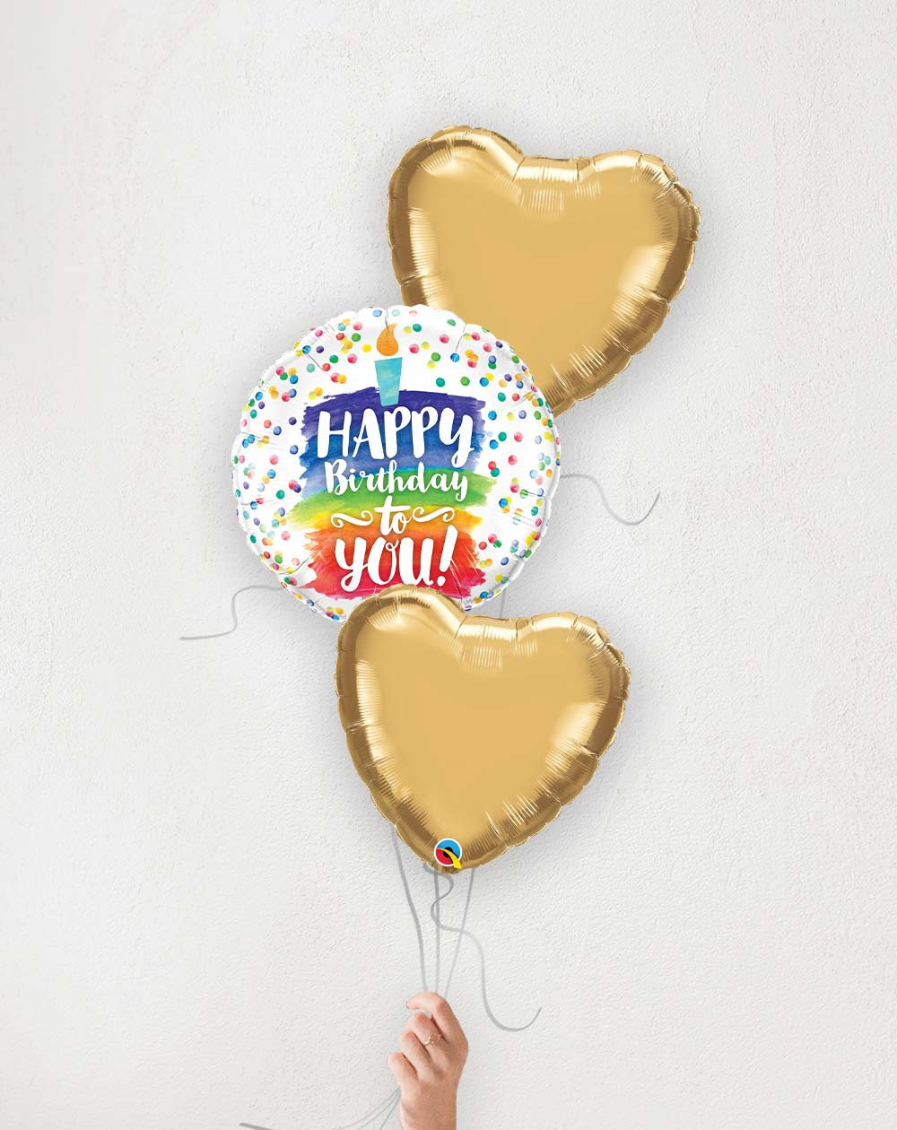 Balloon Bouquet Birthday Candle and golden hearts