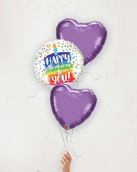 Balloon Bouquet Birthday Candle and purple hearts