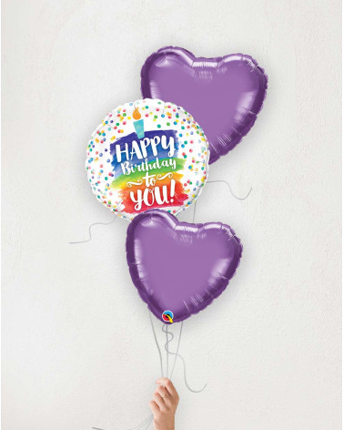 Balloon Bouquet Birthday Candle and purple hearts