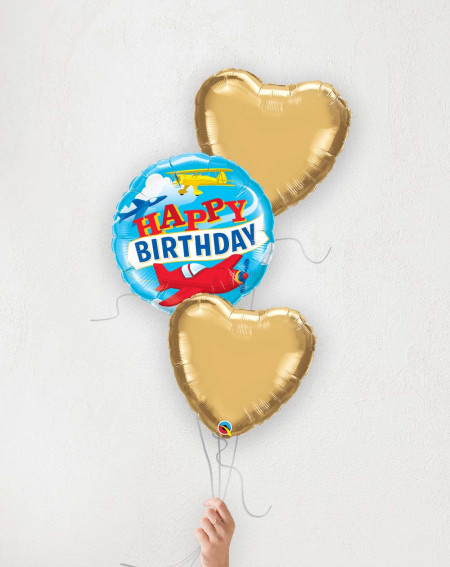 Balloon Bouquet Birthday Airplanes and golden hearts