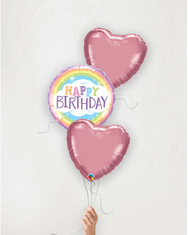 Balloon Bouquet Birthday Clouds and pink hearts