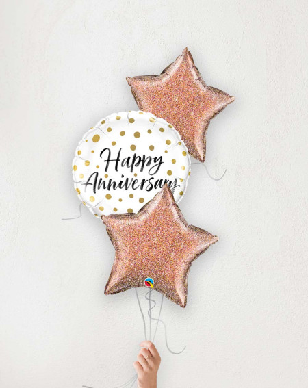 Balloon Bouquet Happy Anniversary and glitter stars