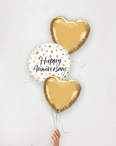 Balloon Bouquet Happy Anniversary and golden hearts