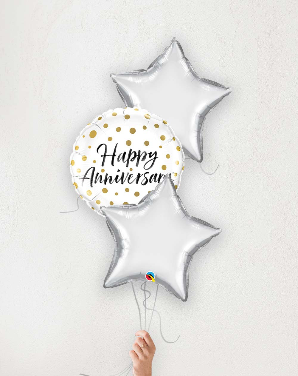 Balloon Bouquet Happy Anniversary and silver stars