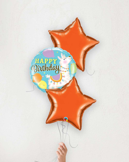 Balloon Bouquet Birthday Llama and orange stars
