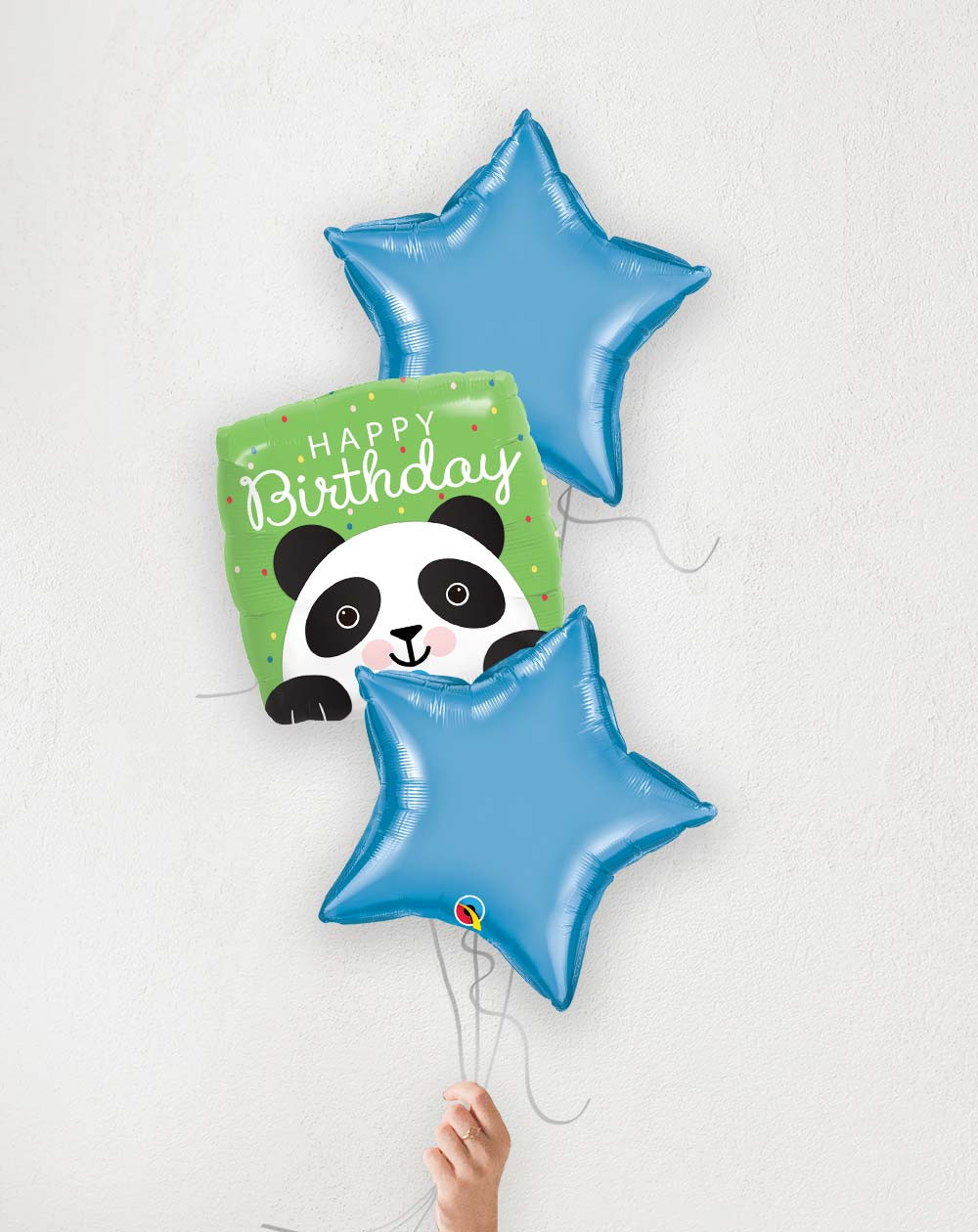Balloon Bouquet Birthday Panda and blue hearts