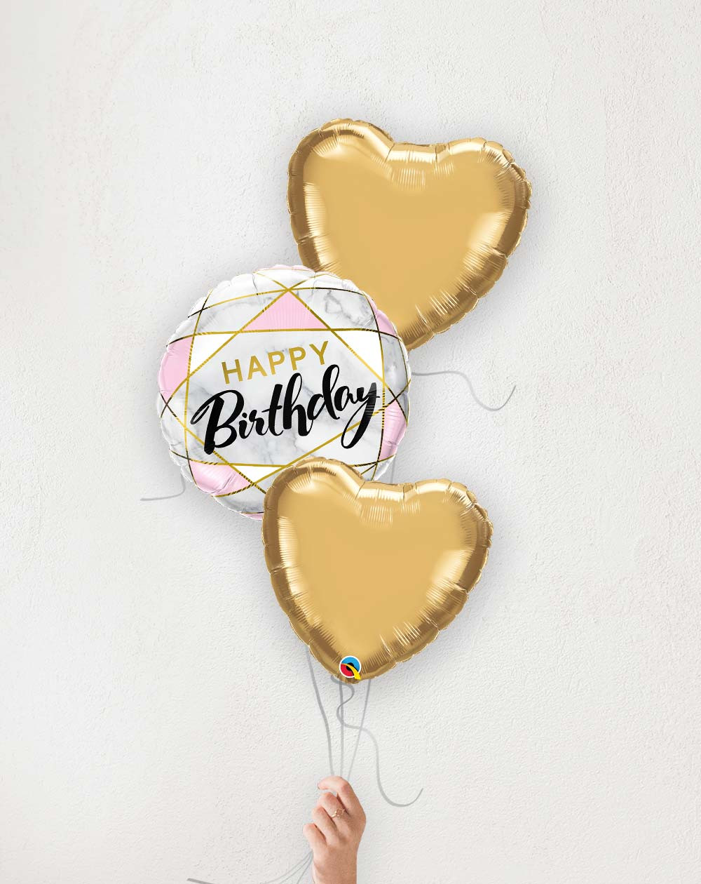 Balloon Bouquet Birthday Prism and golden hearts