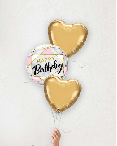 Balloon Bouquet Birthday Prism and golden hearts