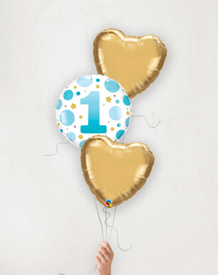 Balloon bouquet Nr 1 blue and golden hearts