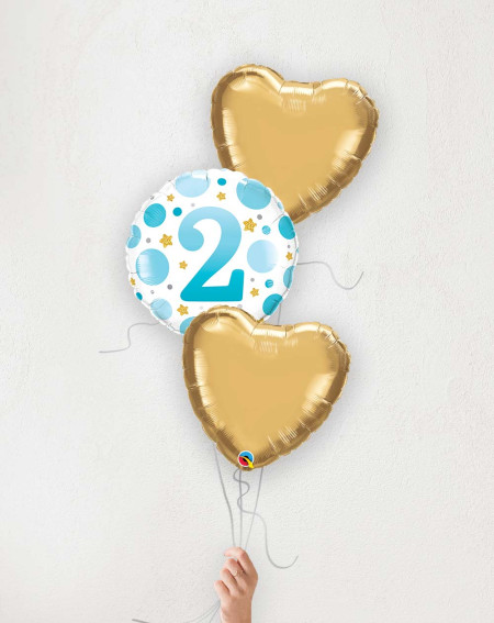 Balloon bouquet Nr 2 blue and golden hearts