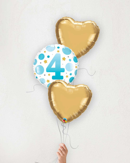 Balloon bouquet Nr 4 blue and golden hearts