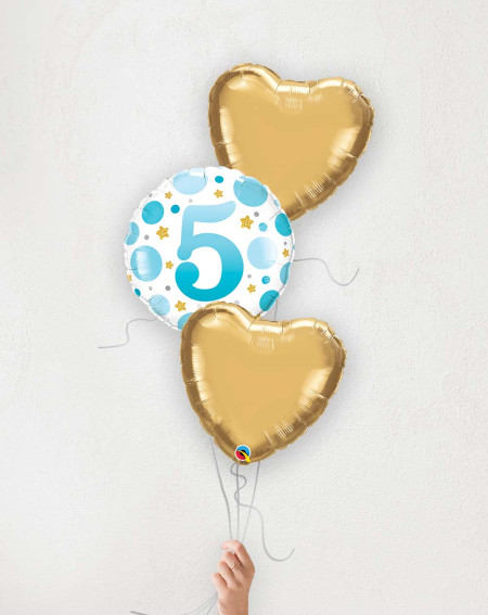 Balloon bouquet Nr 5 blue and golden hearts
