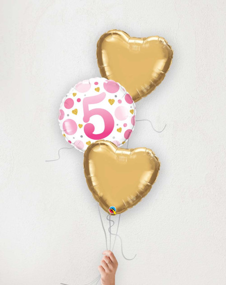 Balloon bouquet Nr 5 pink and golden hearts