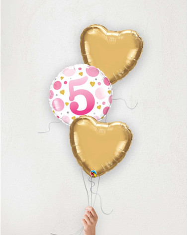 Balloon bouquet Nr 5 pink and golden hearts