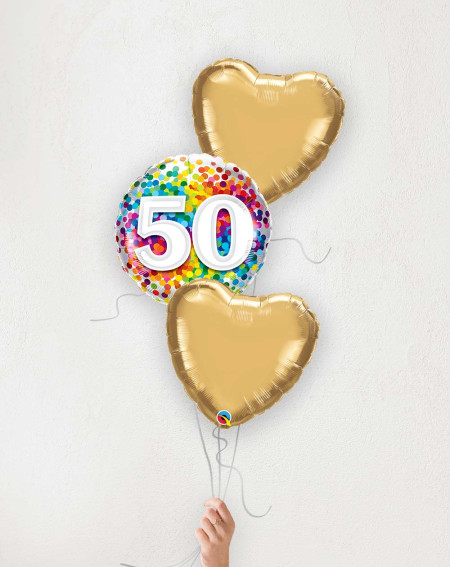 Balloon Bouquet 50 and golden hearts
