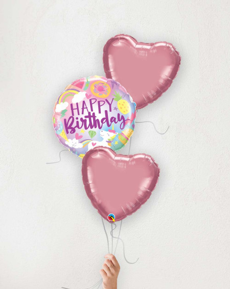 Õhupallibukett Magus Sünnipäev ja roosad südamed