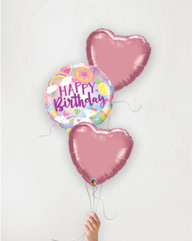 Õhupallibukett Magus Sünnipäev ja roosad südamed