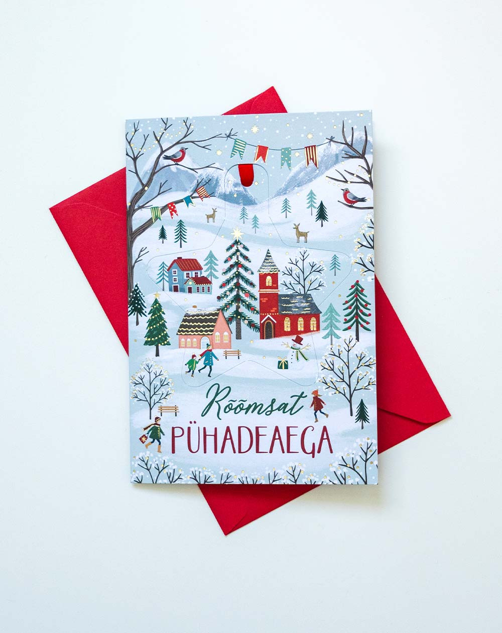 Christmas Card WInter Village with tree decoration - Agapics