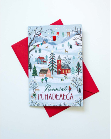 Christmas Card WInter Village with tree decoration - Agapics