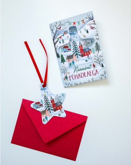 Christmas Card WInter Village with tree decoration - Agapics