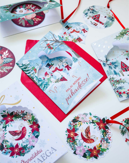 Christmas Card WInter Village with tree decoration - Agapics