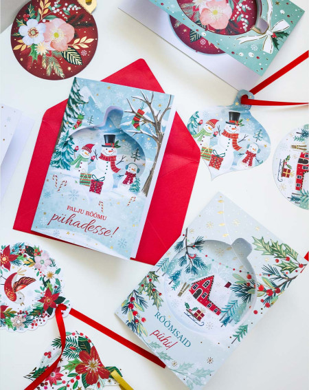 Christmas Card WInter Village with tree decoration - Agapics