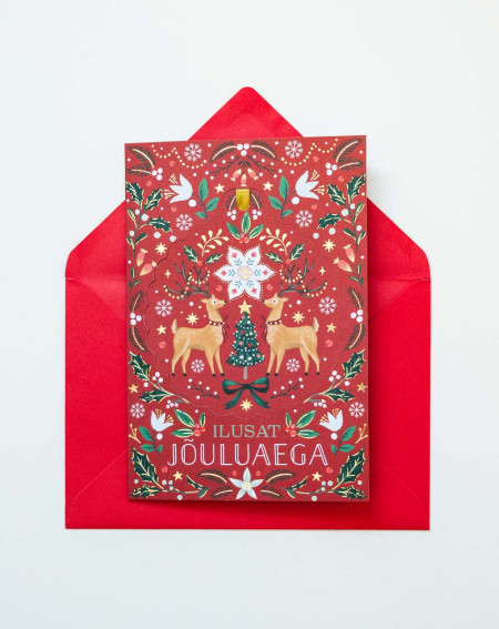 Christmas Card Deer with tree decoration - Agapics