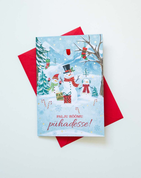 Christmas Card Snowmen with tree decoration - Agapics