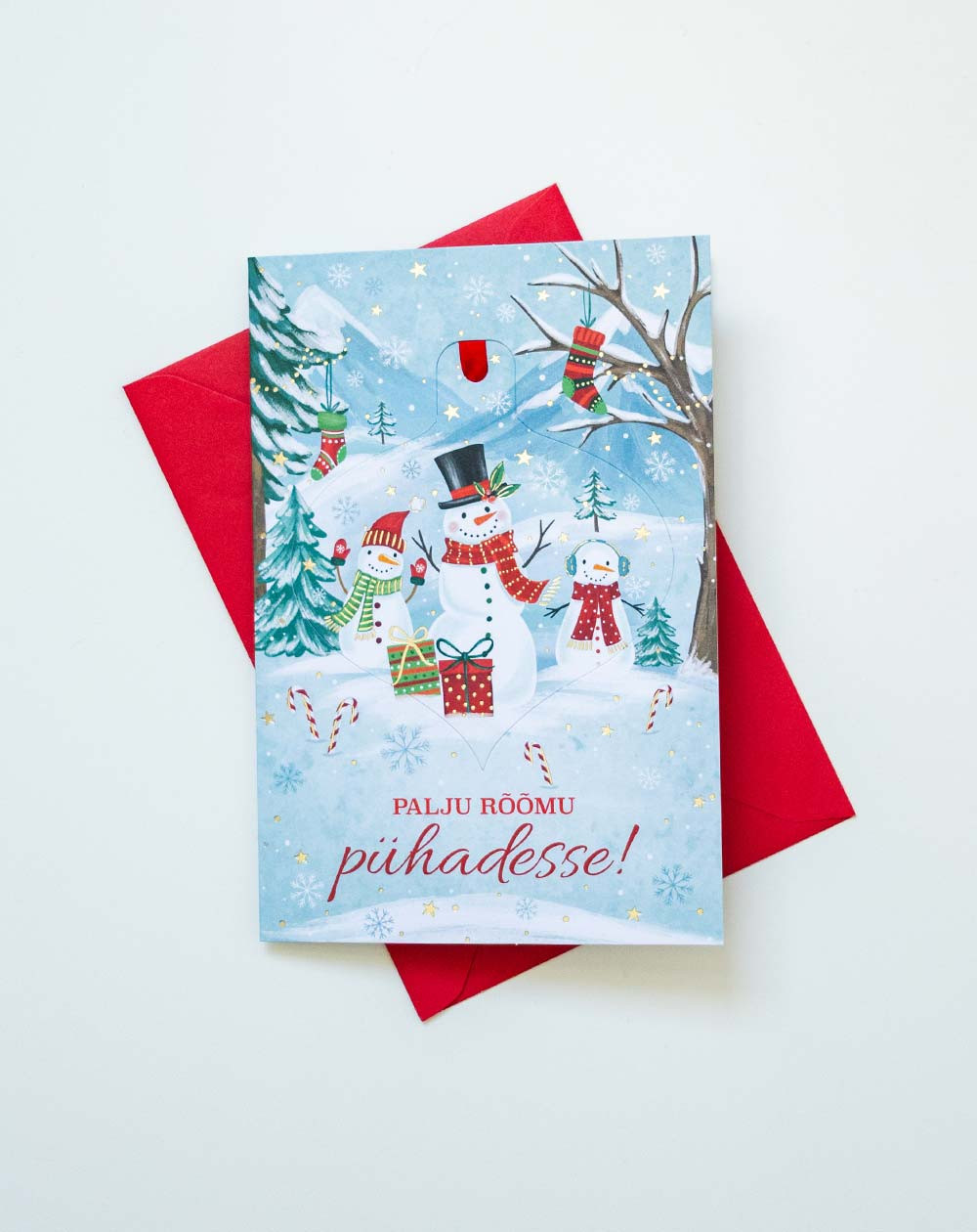 Christmas Card Snowmen with tree decoration - Agapics