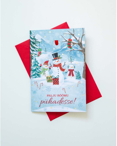 Christmas Card Snowmen with tree decoration - Agapics