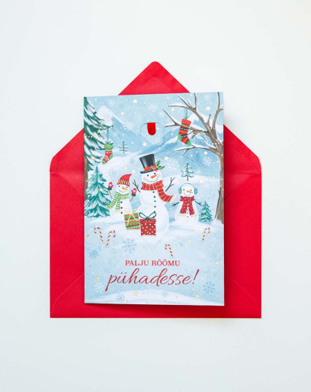 Jõuluehtega Jõulukaart Lumememmed - Agapics