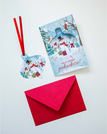 Christmas Card Snowmen with tree decoration - Agapics