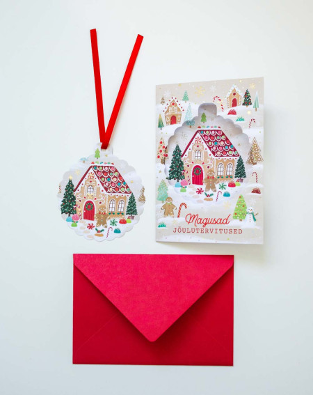 Christmas Card Gingerbread house with tree decoration - Agapics