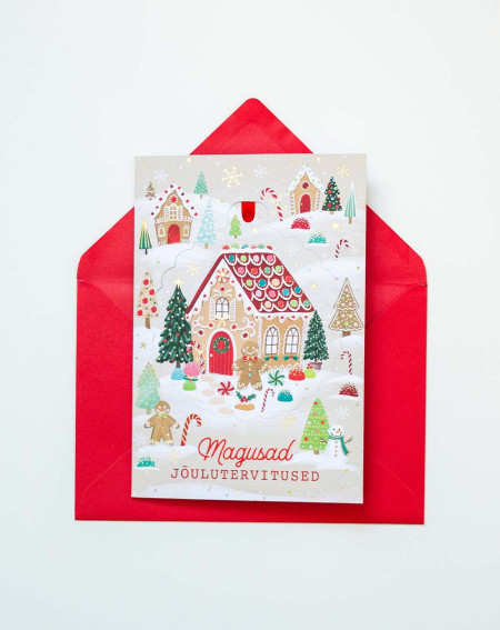 Christmas Card Gingerbread house with tree decoration - Agapics