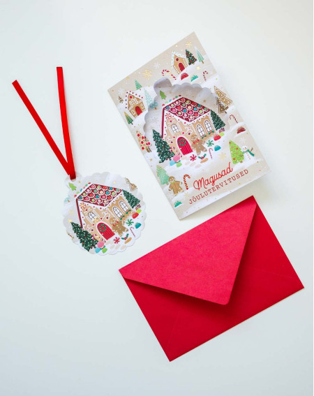 Christmas Card Gingerbread house with tree decoration - Agapics