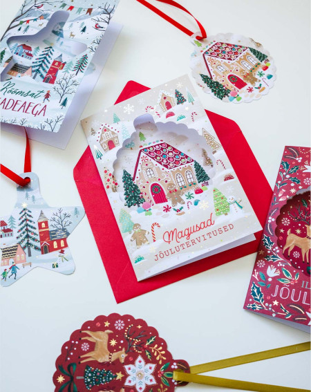 Christmas Card Gingerbread house with tree decoration - Agapics